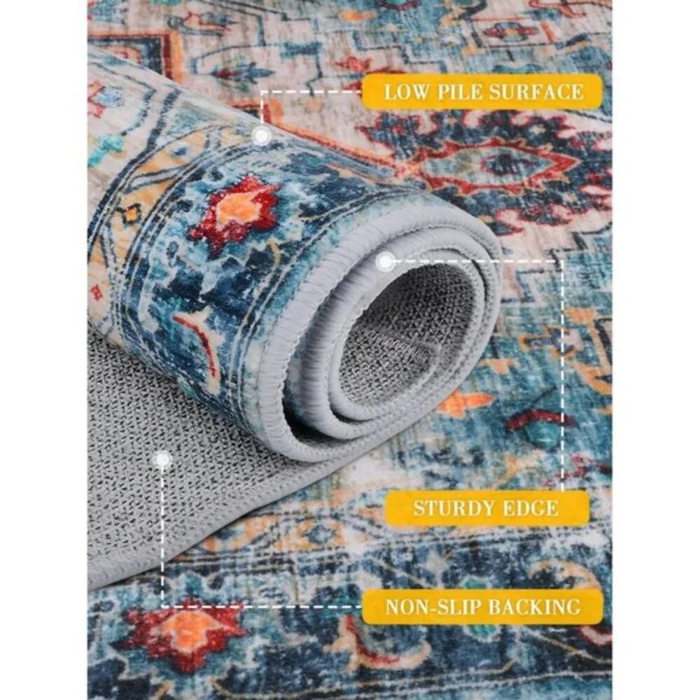 New 5x7 Vintage Area Rug, Washable Low-Pile Non-Slip Carpet for Home & Office